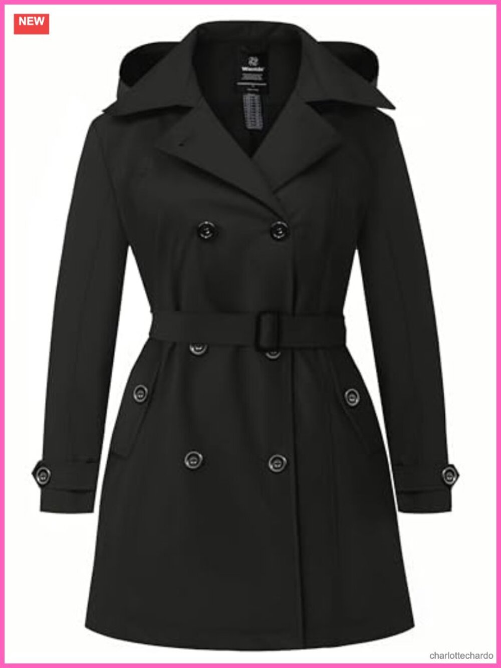 Plus Size Waterproof Trench Coat Double Breasted Detachable Hood Peacoat
